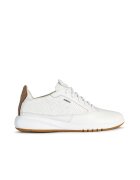 Geox Pantofi sport de piele cu insertii textile - Alb optic/Caramel
