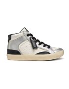 Geox Pantofi sport de piele ecologica cu fermoar - Negru/Alb murdar/Argintiu