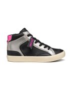 Geox Pantofi sport de piele ecologica cu fermoar - Negru/Roz/Argintiu