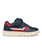 Geox Pantofi sport de piele ecologica cu logo si velcro - Albastru inchis/Rosu vermillion