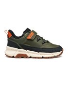 Geox Pantofi sport de piele ecologica cu velcro - Kaki inchis