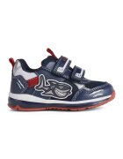Geox Pantofi sport de piele ecologica si material textil cu velcro - Alb/Argintiu/Bleumarin