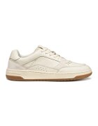 Geox Pantofi sport de piele si piele intoarsa cu talpa plata si insertii textile - Alb fildes