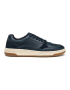 Geox Pantofi sport de piele si piele intoarsa cu talpa plata si insertii textile - Albastru petrol