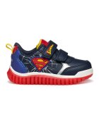 Geox Pantofi sport din piele ecologica cu inchidere velcro - Rosu/Bleumarin