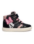 Geox Pantofi sport din piele ecologica cu inchidere velcro si imprimeu Minnie Mouse - Negru/Roz