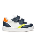 Geox Pantofi sport din piele ecologica cu velcro - Alb/Bleumarin
