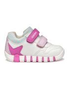 Geox Pantofi sport din piele ecologica cu velcro - Alb/Fucsia