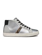 Geox Pantofi sport medii de piele ecologica - Alb/Negru/Argintiu
