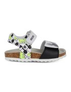 Geox Sandale cu inchidere velcro si model Mickey Mouse - Alb/Negru/Verde neon