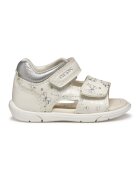 Geox Sandale cu velcro - model si insertii stralucitoare - Alb murdar/Argintiu