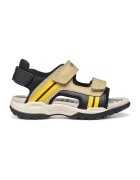 Geox Sandale de piele ecologica cu banda velcro - Negru/Bej