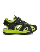 Geox Sandale de piele ecologica si material textil cu banda velcro Borealis - Negru/Verde lime