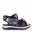 Geox Sandale de piele ecologica si material textil cu velcro - Rosu/Alb/Bleumarin