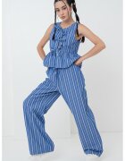Gina Tricot Bluza cu aplicatii funda cu model in dungi - Alb/Albastru inchis