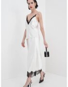 Gina Tricot Bluza cu aspect de satin si captuseala din dantela - Alb fildes/Negru