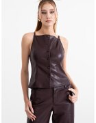 Gina Tricot Bluza de piele ecologica cu nasturi decorativi - fara maneci - Visiniu