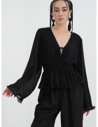 Gina Tricot Bluza din peplum cu maneci evazate - Negru