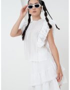 Gina Tricot Bluza lejera cu maneci scurte cu volane - Alb