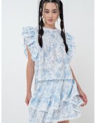 Gina Tricot Bluza lejera cu maneci scurte cu volane - Albastru