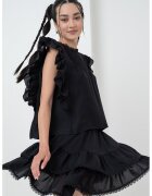 Gina Tricot Bluza lejera cu maneci scurte cu volane - Negru