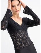 Gina Tricot Bluza slim fit cu decolteu in V - Negru