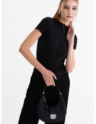 Gina Tricot Bluza slim fit cu striatii si maneci scurte - Negru