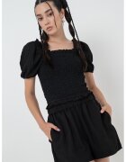 Gina Tricot Bluza transparenta cu maneci crosetate - Negru