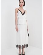 Gina Tricot Fusta de satin cu terminatie cu dantela - Alb fildes/Negru