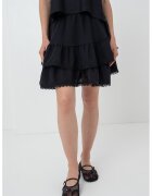 Gina Tricot Fusta mini cu detalii brodate si volan - Negru