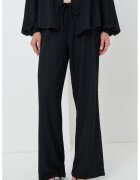 Gina Tricot Pantaloni tricotati cu croiala ampla si snururi - Negru