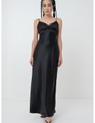 Gina Tricot Rochie-furou maxi din satin cu detalii de dantela - Negru