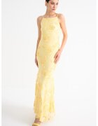 Gina Tricot Rochie lunga cu broderie florala - Galben pai