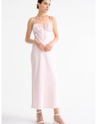 Gina Tricot Rochie midi satinata cu bretele elastice - Roz pastel