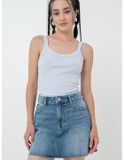 Gina Tricot Top uni cu decolteu in U - Albastru pastel