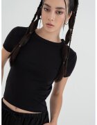 Gina Tricot Tricou crop din amestec de bumbac organic cu decolteu rotund - Negru