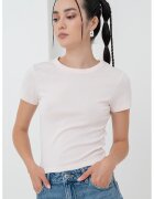 Gina Tricot Tricou crop din amestec de bumbac organic cu decolteu rotund - Roz pastel