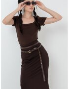 Gina Tricot Tricou din amestec de bumbac organic cu decolteu rotund - Maro inchis