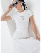 Gina Tricot Tricou din amestec de bumbac organic cu imprimeu grafic pe partea din fata - Verde masliniu