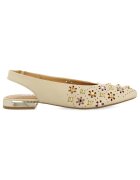 Gioseppo Balerini slingback de piele cu perforatii si varf ascutit - Alb murdar