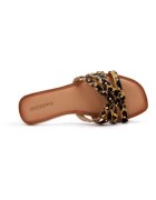 Gioseppo Papuci din piele cu toc si animal print Isabelle - Maro inchis/Maro nisip
