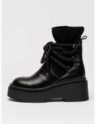 GOE Ghete din piele cu insertii din material textil - Negru