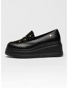 GOE Pantofi loafer wedge cu aplciatii decorative - Auriu/Negru