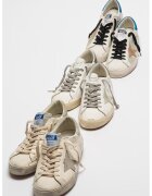 GOLDEN GOOSE Pantofi sport de piele cu aspect uzat Super Star - Argintiu inchis/Alb murdar/Argintiu