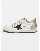 GOLDEN GOOSE Pantofi sport de piele cu insertii din material sintetic Ball Star - Auriu/Gri deschis/Alb murdar