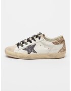 GOLDEN GOOSE Pantofi sport de piele cu insertii stralucitoare si din material textil - Negru/Alb murdar/Roz prafuit