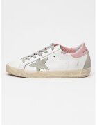 GOLDEN GOOSE Pantofi sport de piele si piele intoarsa cu aspect uzat Super-Star - Alb murdar/Roz
