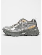 GOLDEN GOOSE Pantofi sport Lightstar din plasa cu talpa demi-wedge si garnituri din piele - Gri deschis/Argintiu