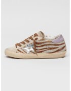 GOLDEN GOOSE Pantofi sport Super-Star cu model animal print si aspect deteriorat - Violet/Maro deschis/Argintiu