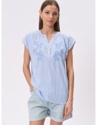 GreenPoint Bluza cu broderie florala - Alb/Albastru pastel